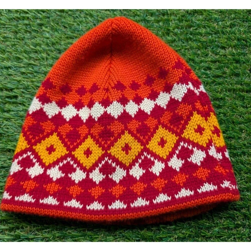 Vintage Wigwam Ski Beanie One Size Orange Made In USA 100% Pure Virgin Wool